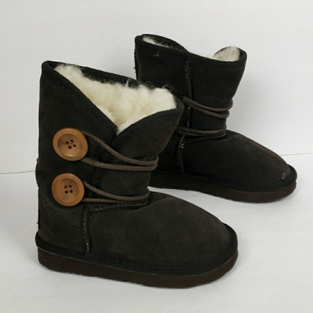 Ukala by Emu Girls AMELIA Chocolate Suede Leather Button Low Snow Boots K9